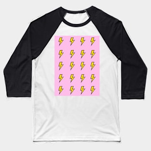 Bold Yellow Lightning Bolt Pattern on Pink Baseball T-Shirt
